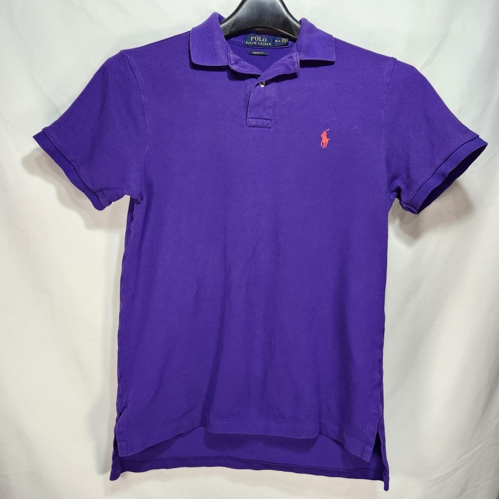 Polo Ralph Lauren Custom Fit Mens Short Sleeve Shirt Sz Medium Purple Red Pony‎